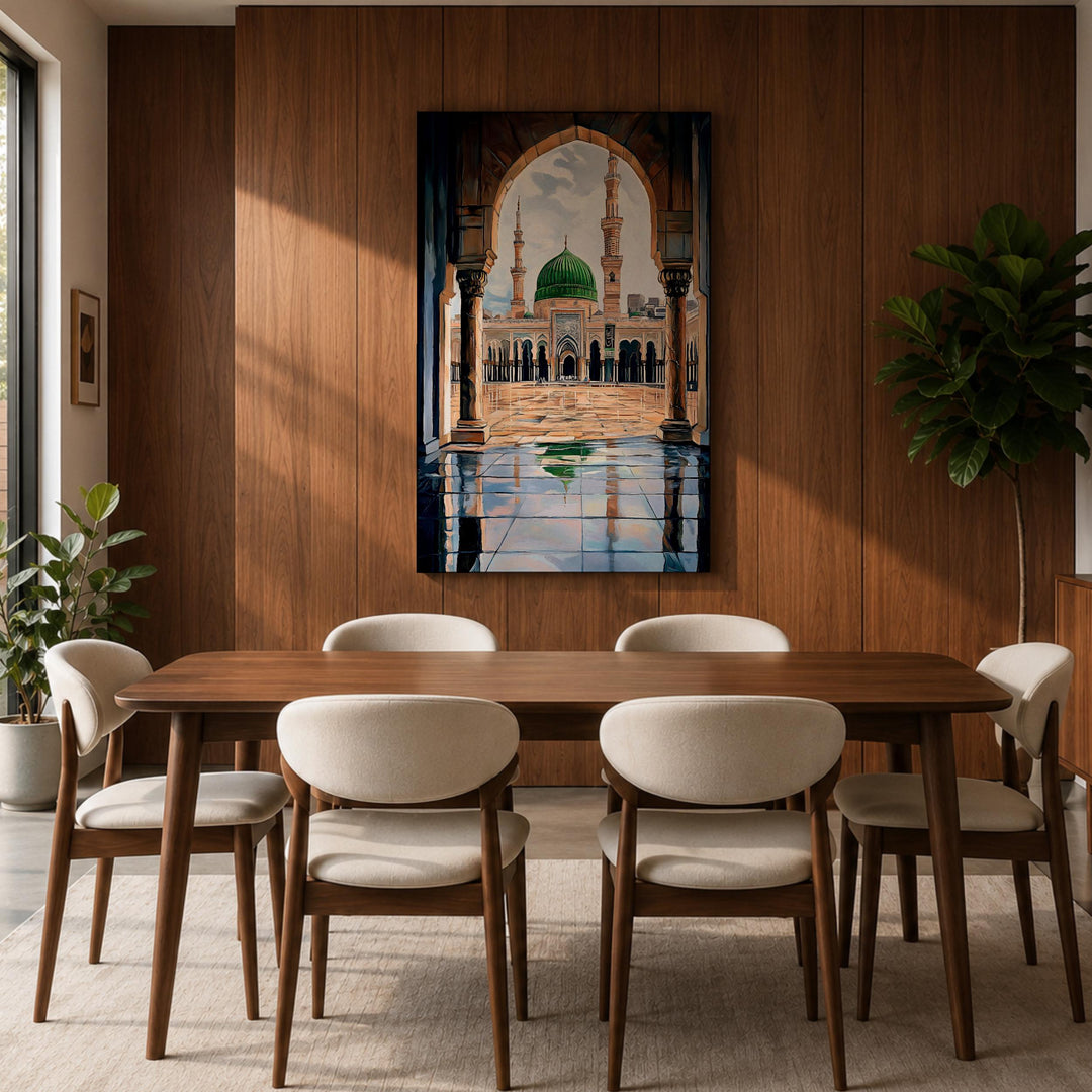 Abstract Islamic art style wall decor with mosque silhouette