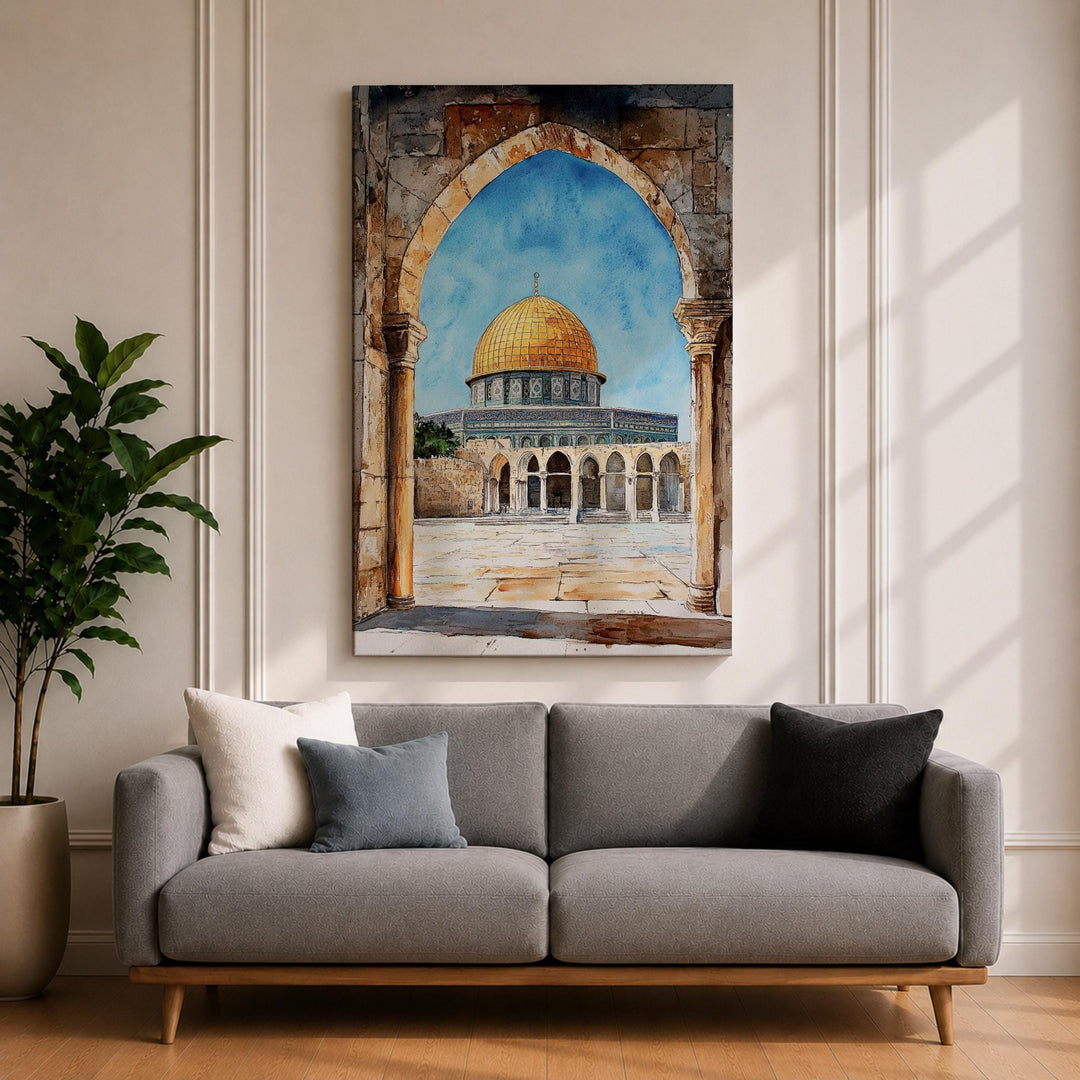 Islamic wall art showing Jerusalem arch on premium framed canvas