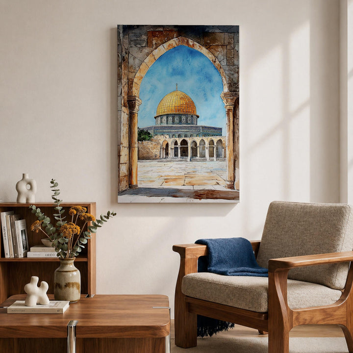 Elegant mosque decor featuring arch view on framed canvas print