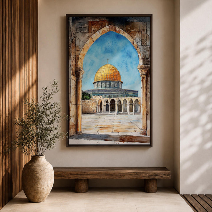 Abstract Islamic art with Jerusalem arch and dome on framed canvas
