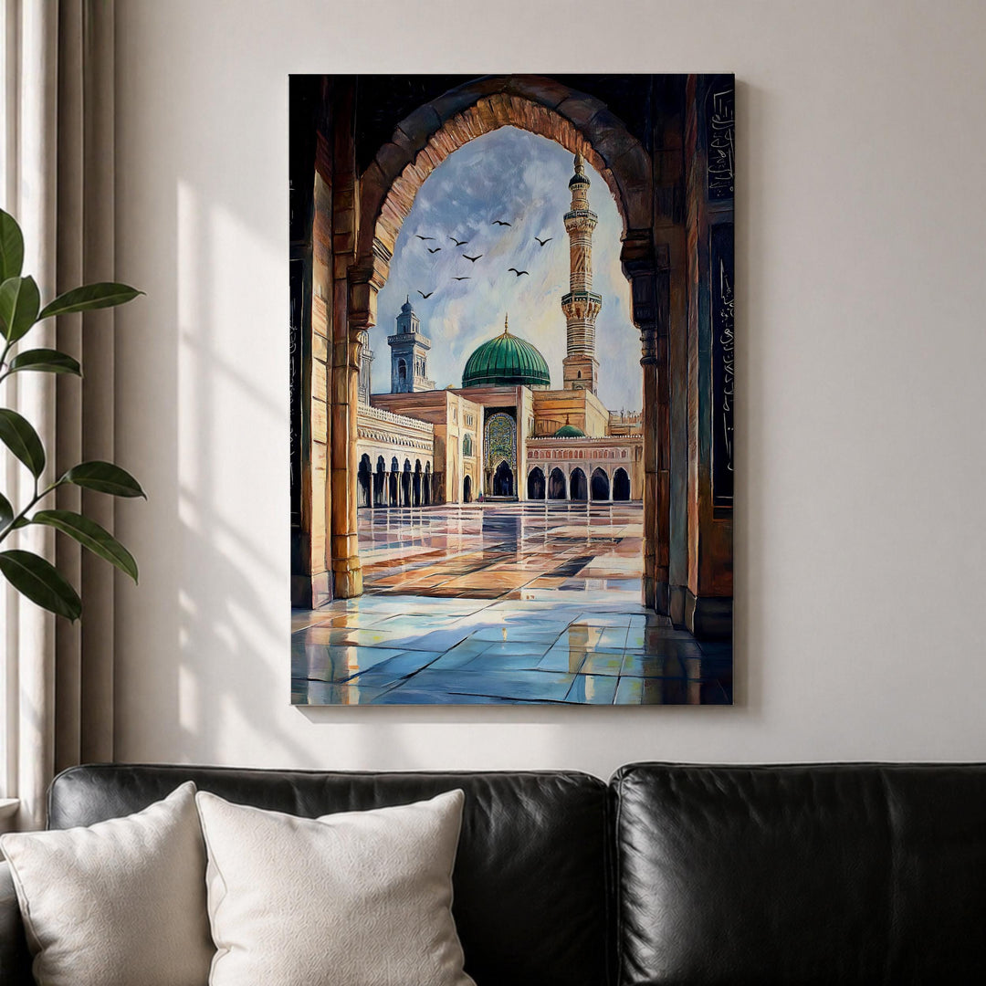 Masjid Nabawi archway view framed canvas print