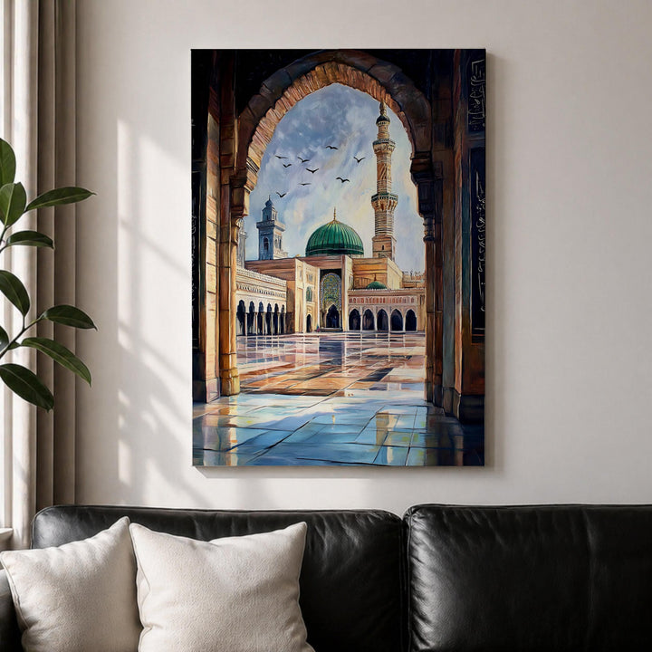 Masjid Nabawi archway view framed canvas print