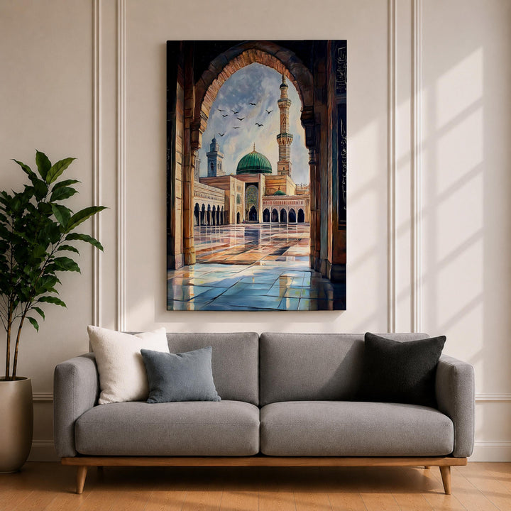 Green-toned Masjid Nabawi arches wall art