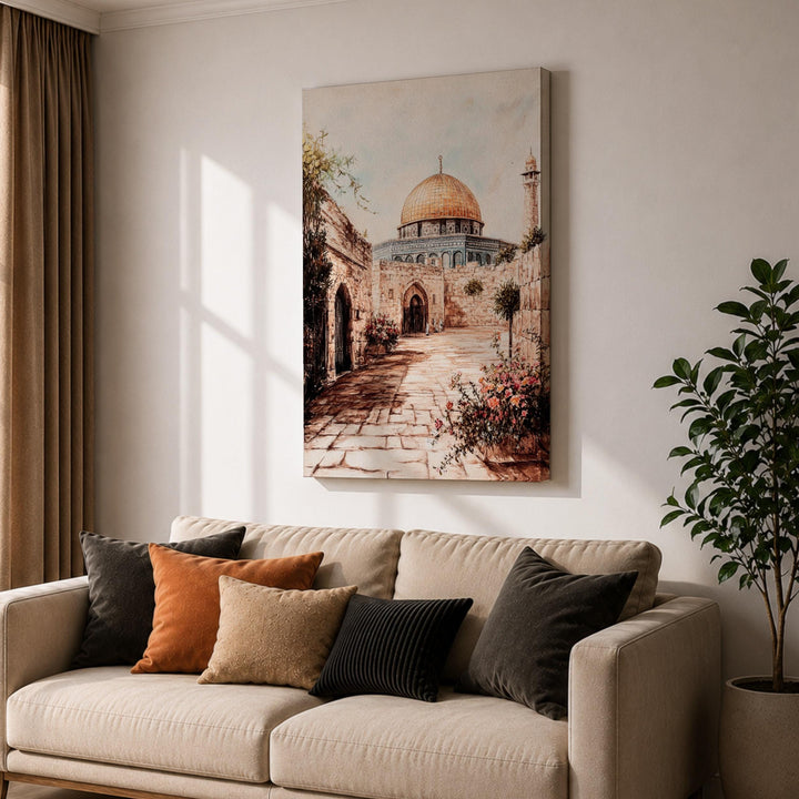 Close-up texture of framed Dome of the Rock art canvas