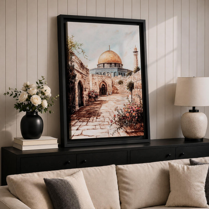Framed canvas wall art showing Dome of the Rock details