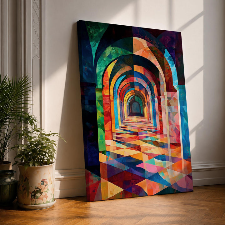 Framed Islamic geometric arch wall art on premium canvas
