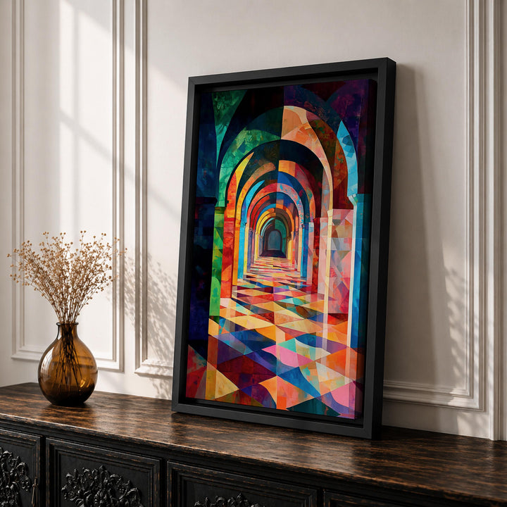 Abstract Islamic arch motif in rich blue and gold tones