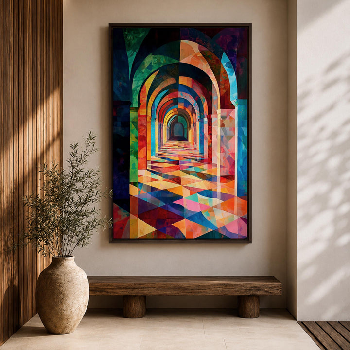 Modern Islamic geometric arch artwork with elegant frame