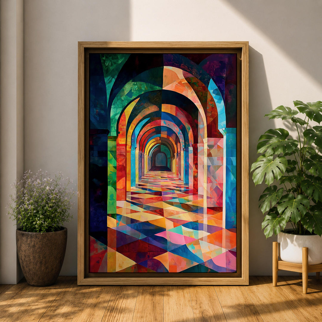 Framed canvas print showcasing mosque-inspired arch pattern