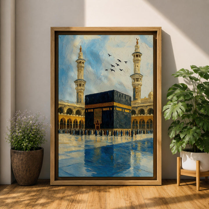 kaaba mecca artwork hung in modern interior setting