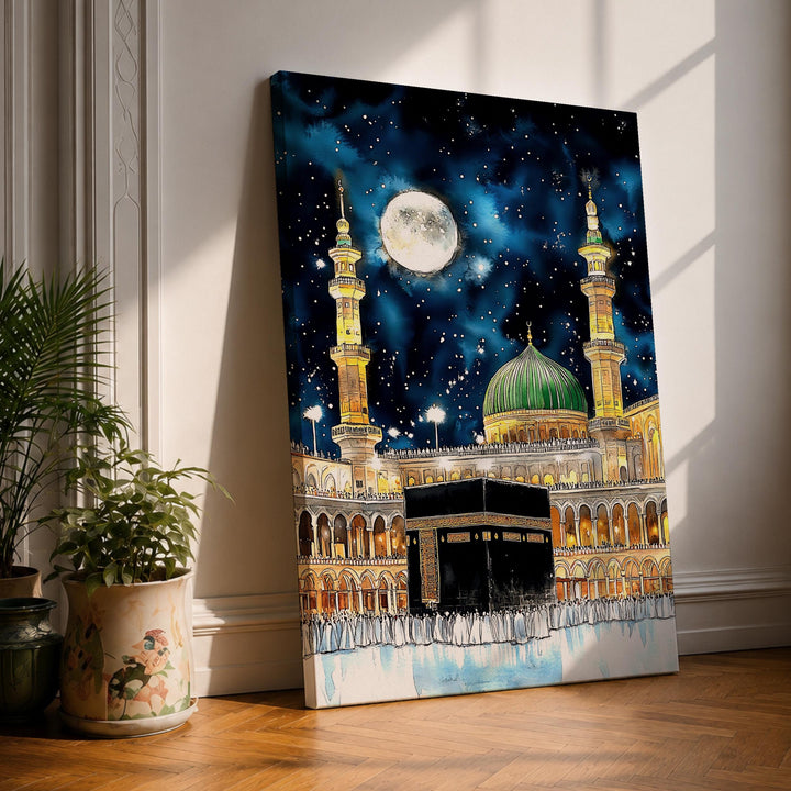 Kaaba night sky framed canvas wall art - front view