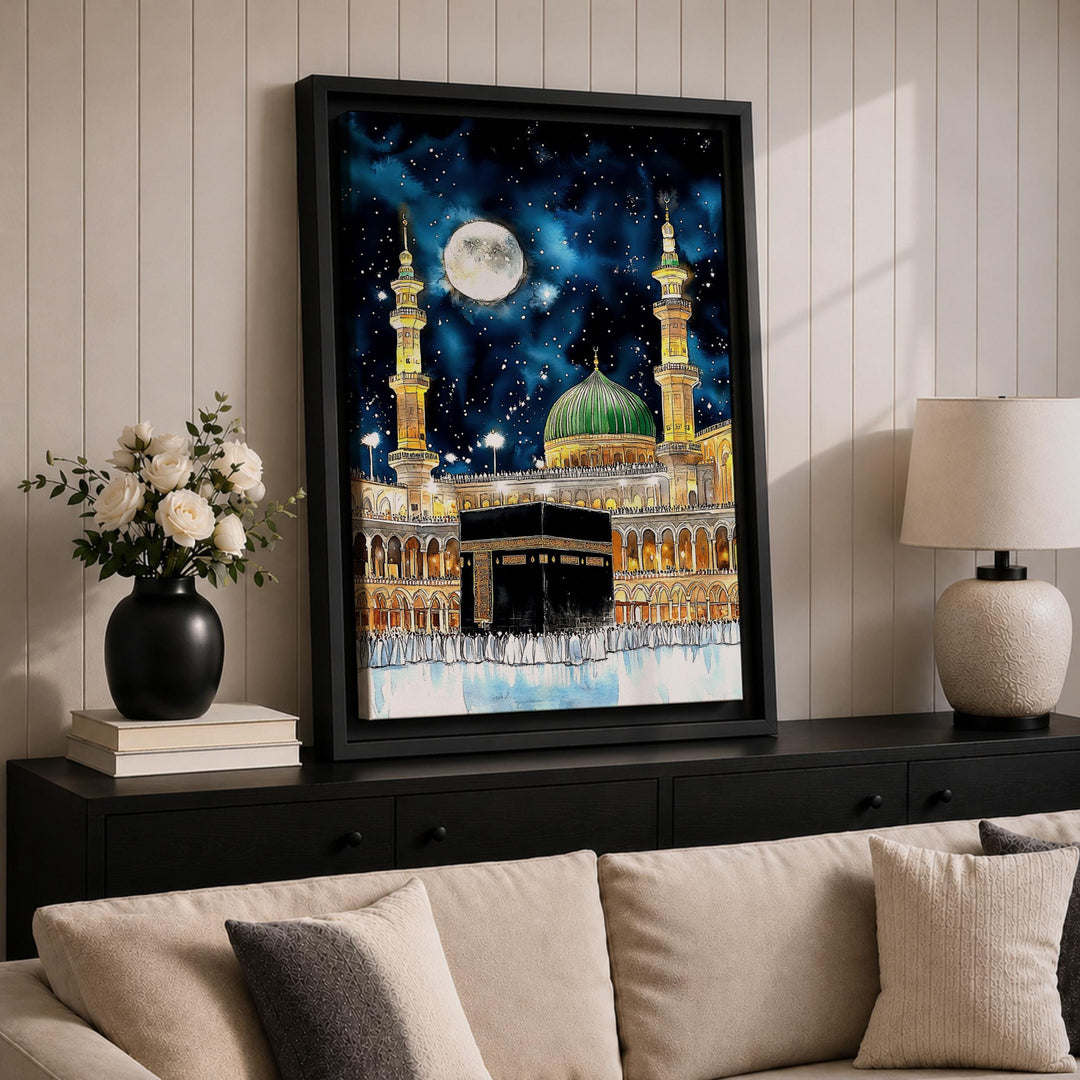 Detail shot showing vibrant blues in Kaaba canvas print