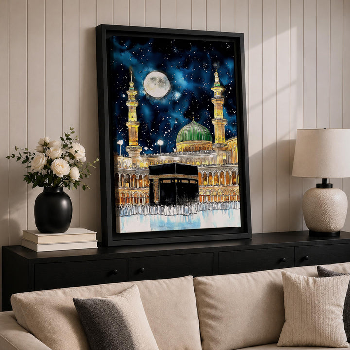 Detail shot showing vibrant blues in Kaaba canvas print