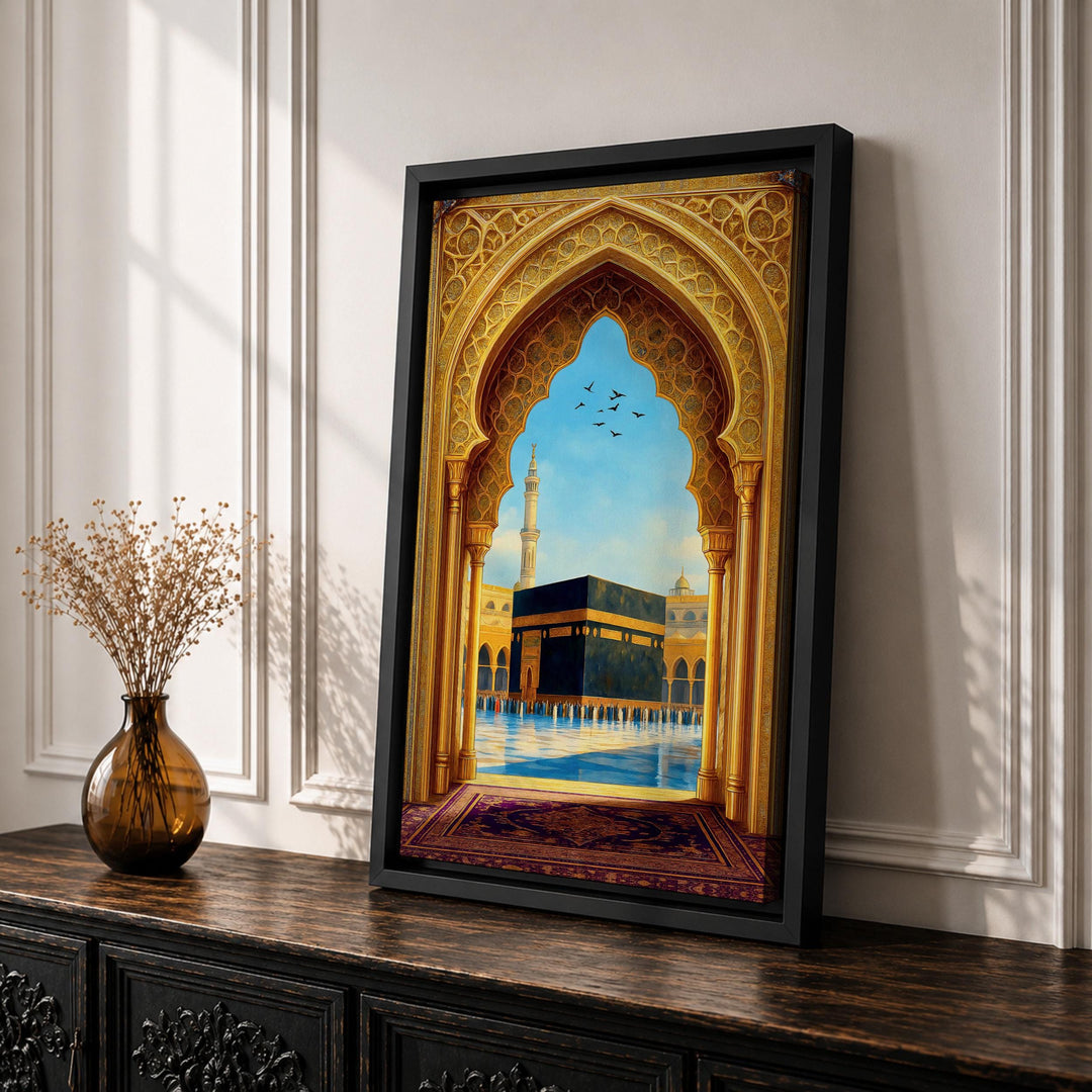Abstract Islamic art featuring Kaaba arch on canvas
