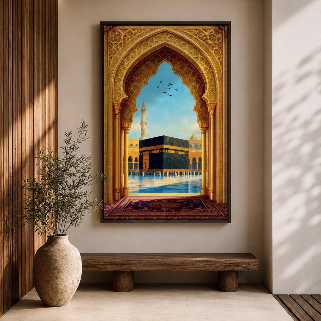 Elegant Mecca mosque print highlighting archway details