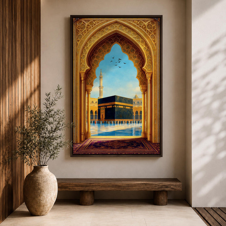 Elegant Mecca mosque print highlighting archway details