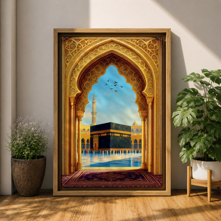Framed Kaaba canvas wall art for living room decor