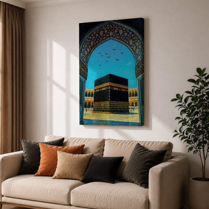 Mosque-inspired wall art with ornate archway in neutral tones
