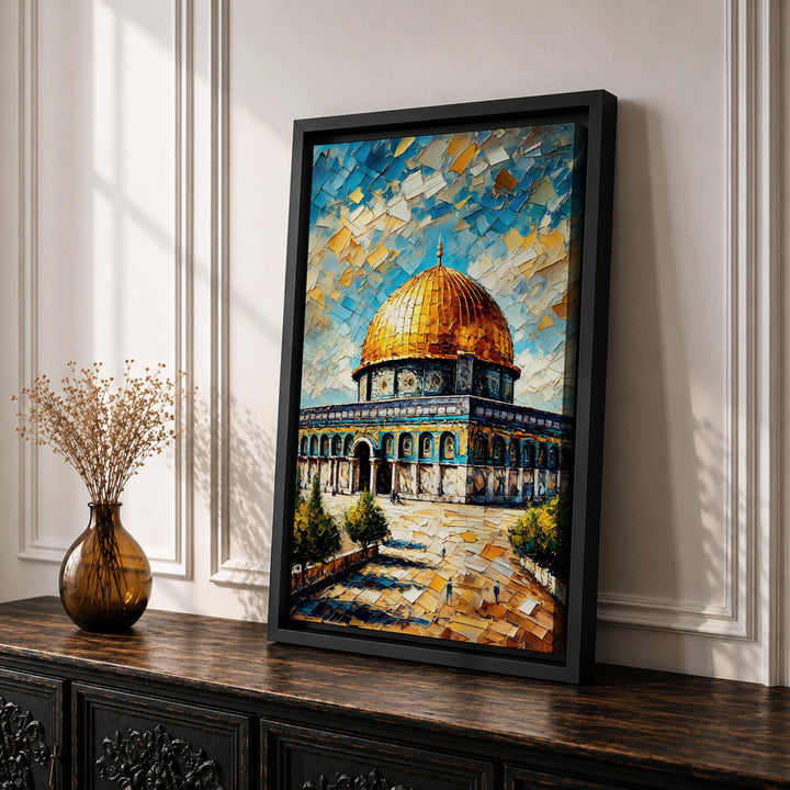Islamic framed art depicting Masjid Al Aqsa in warm tones