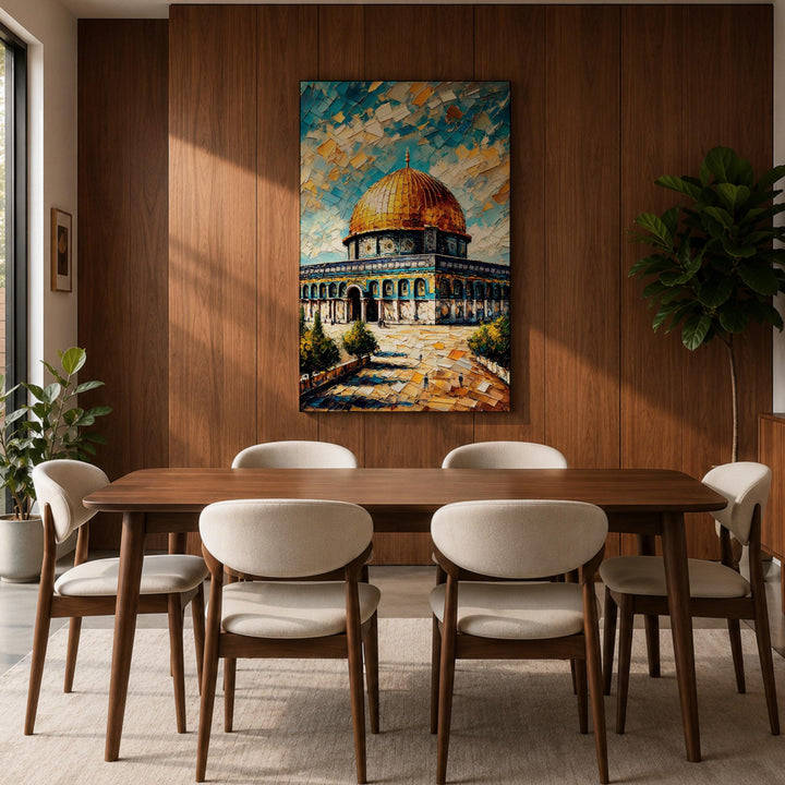 Full canvas print of Masjid Al Aqsa with gold dome, hanging display