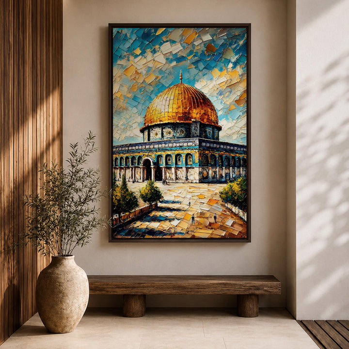 Elegant wall art of Jerusalem mosque on framed canvas
