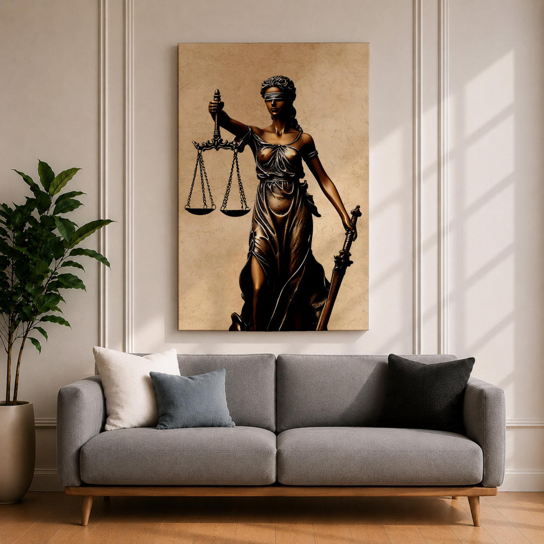 Themis inspired legal symbol artwork on canvas for office decor