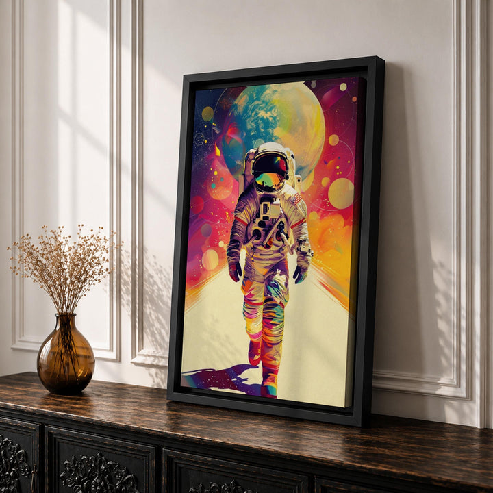 Abstract journey motif with bold geometric shapes and color.