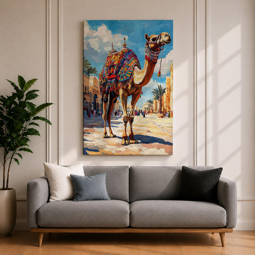 Arabian street market scene wall print in vintage colors