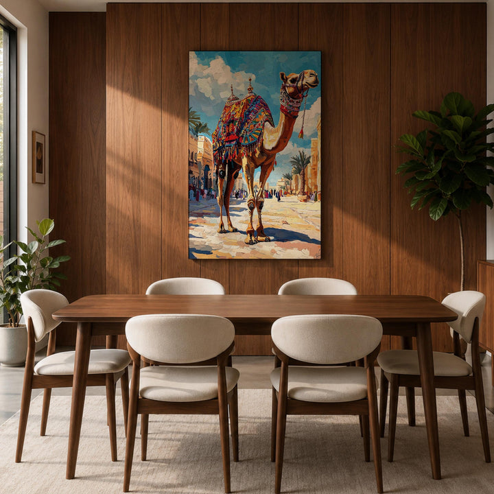 Desert market mood wall art with camel silhouettes
