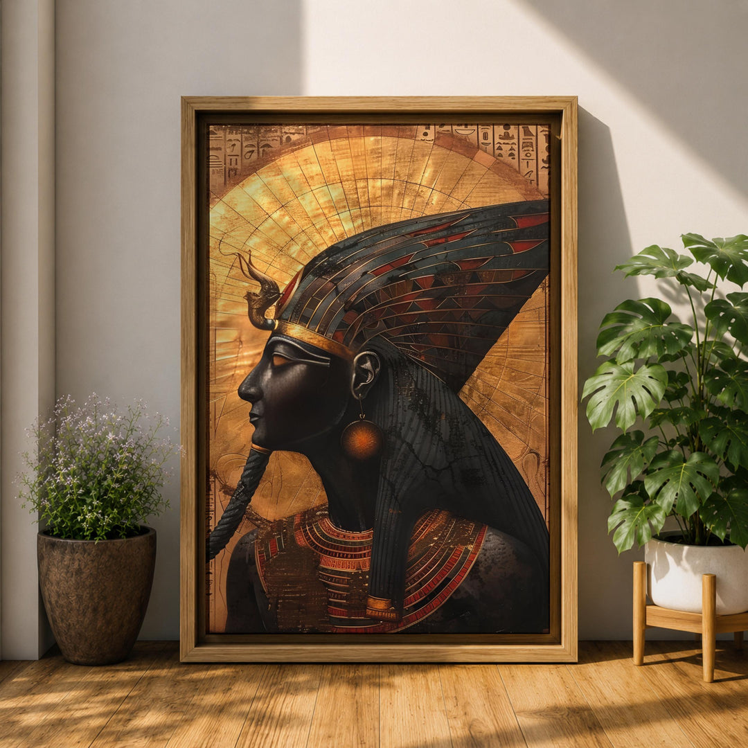 Pharaoh mythology wall art in home decor setting