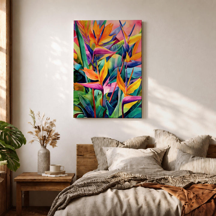 Profile view of frame and canvas edge on a framed botanical print