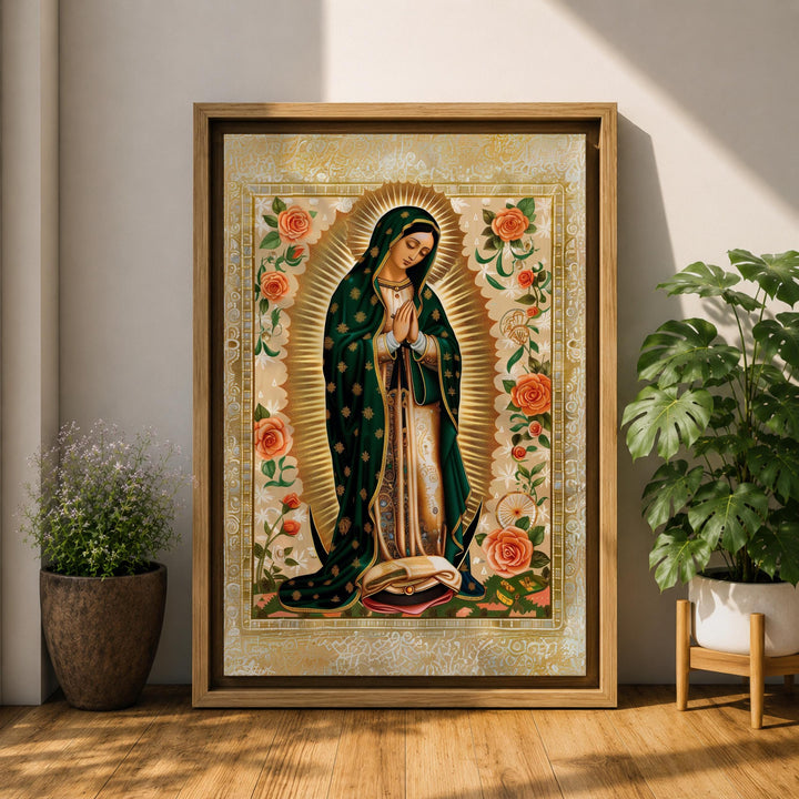 Catholic home decor featuring Virgencita on canvas