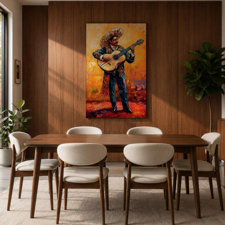 Close-up of painted details and textures on mariachi artwork