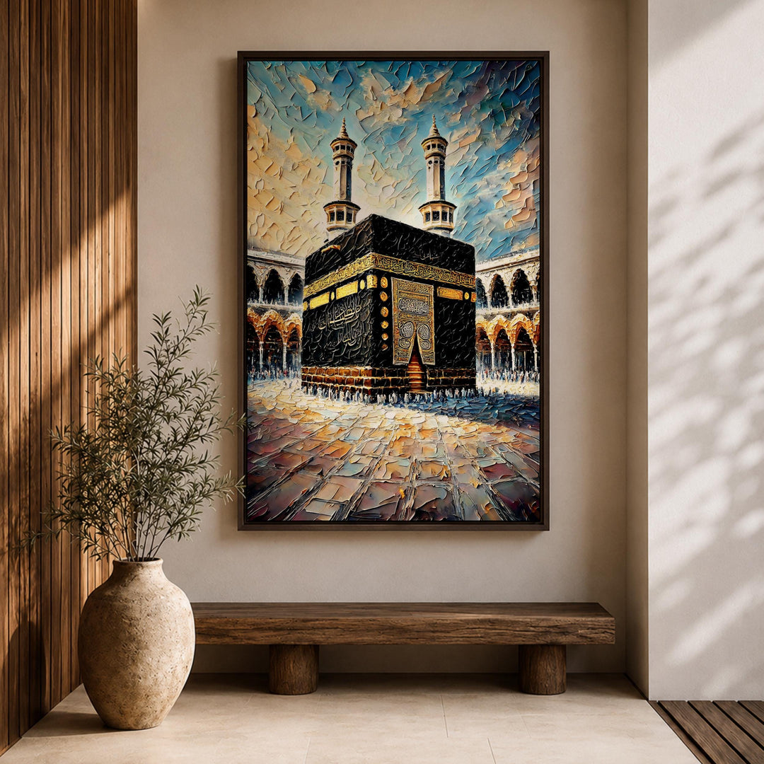 close view of framed kaaba wall art texture