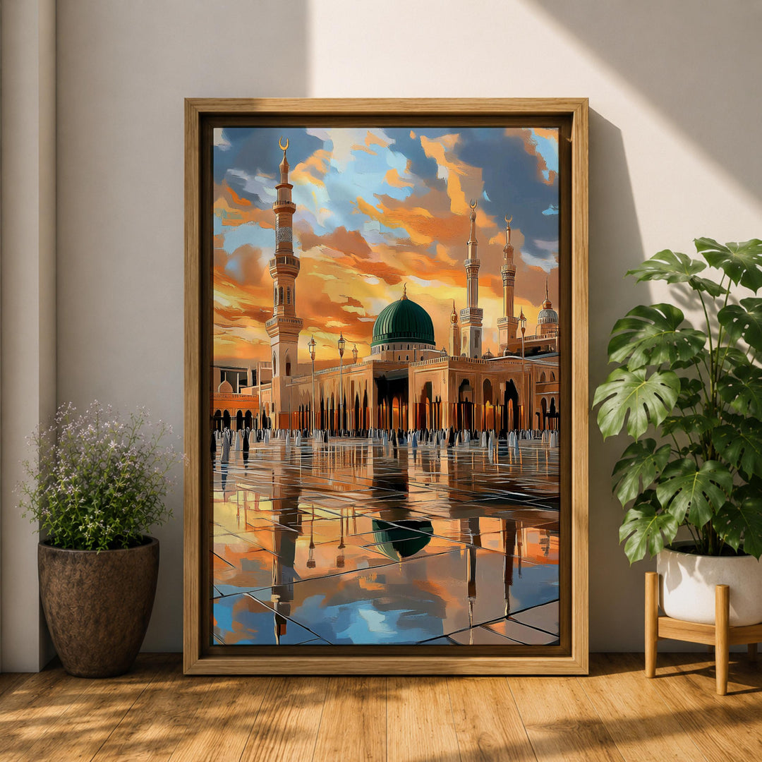 Elegant Islamic decor: framed canvas with Green Dome design