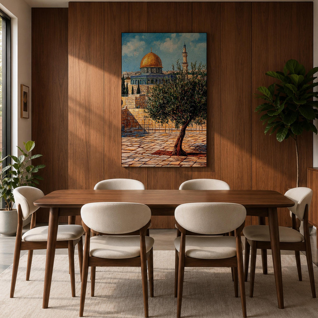 Wood frame with premium finish on Masjid Al Aqsa artwork