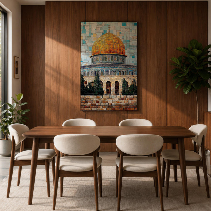 Palestine mosque mosaic wall art with golden dome frame