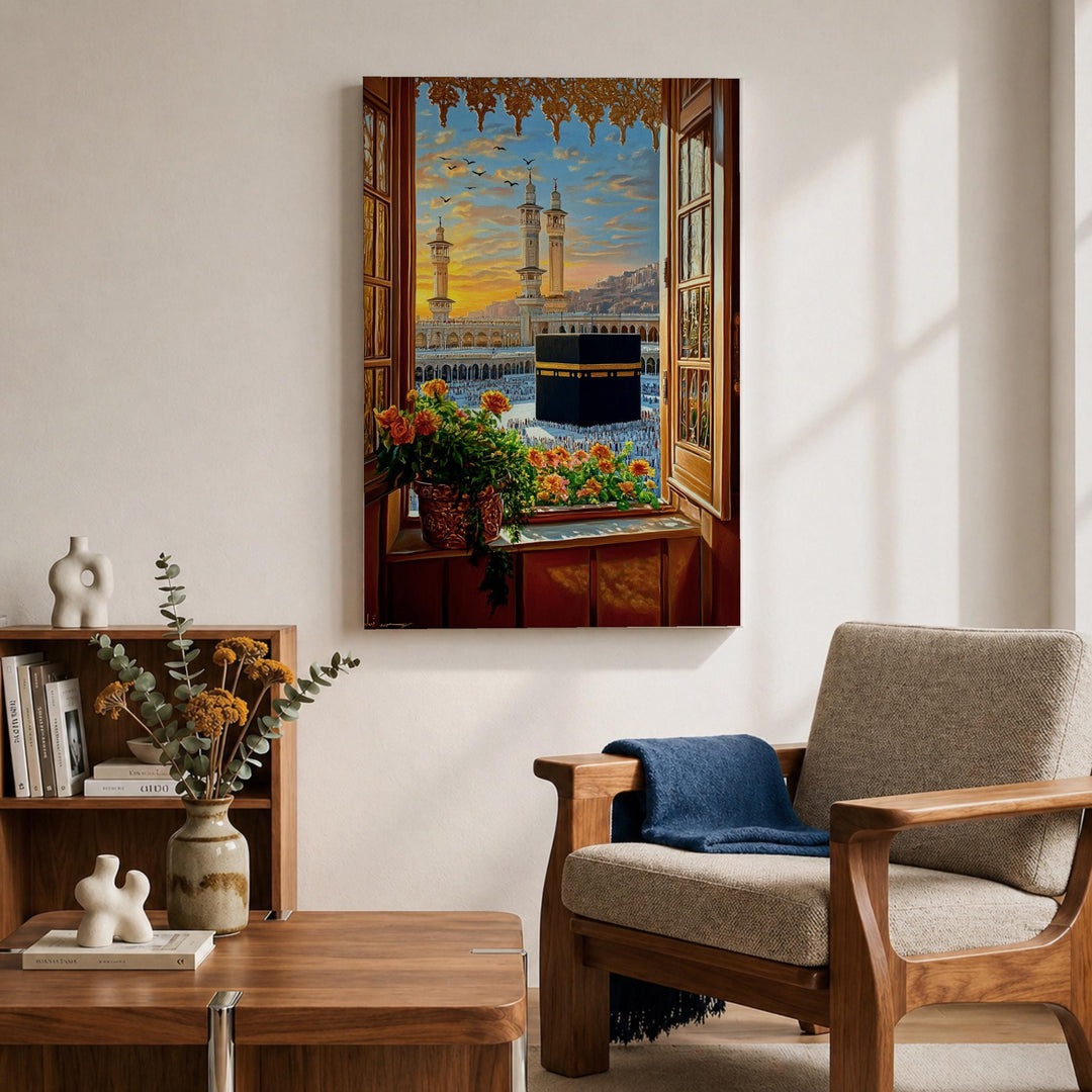 Masjid al-Haram window view canvas print in frame