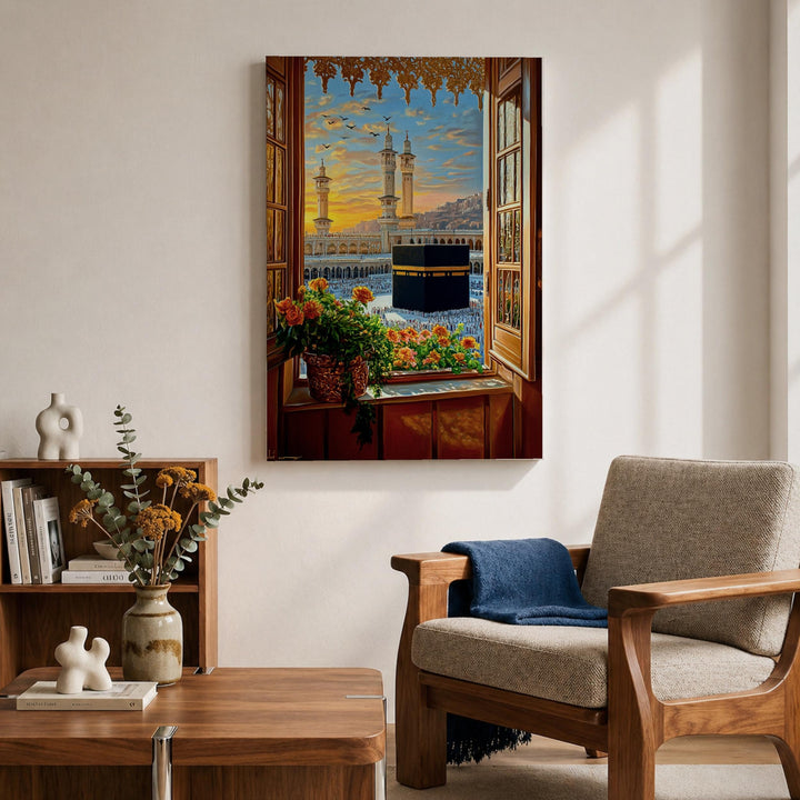 Masjid al-Haram window view canvas print in frame