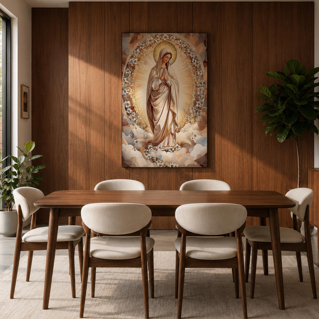 Elegant Mary mother framed canvas for home altar decor
