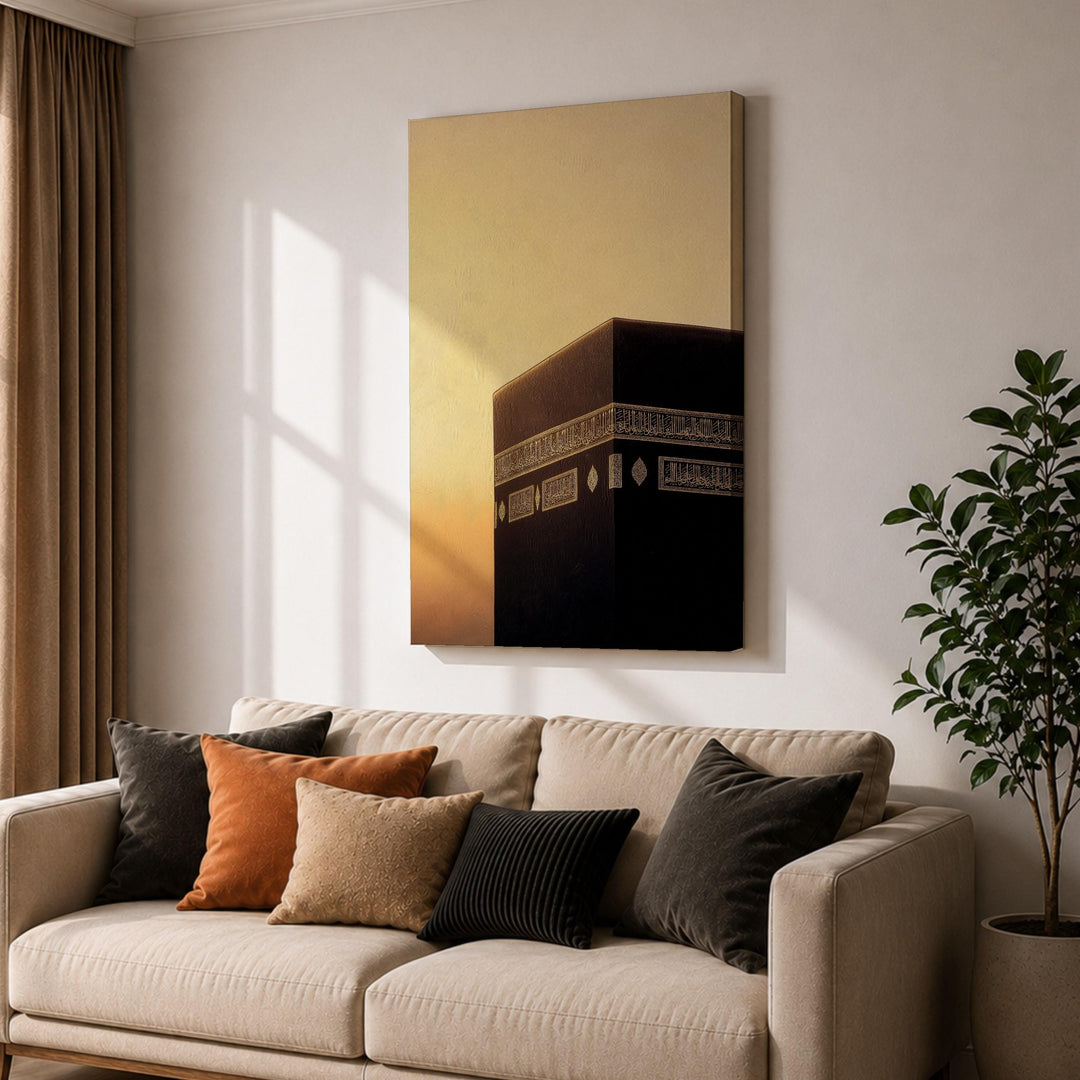 Close-up of frame and canvas texture in Kaaba art