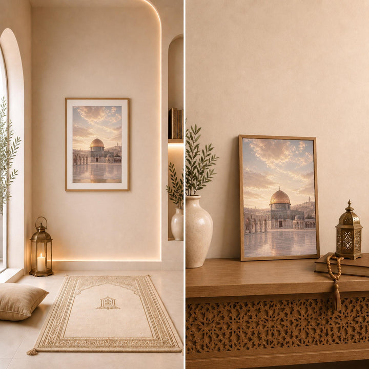 Distressed-style panel artwork with Al Aqsa theme