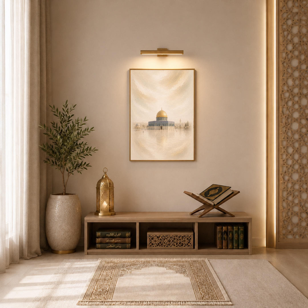 Tranquil, balanced triptych featuring Islamic holy places