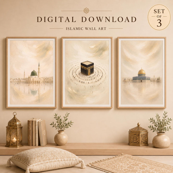 Kaaba-inspired abstract Islamic wall art on premium canvas, panel 1