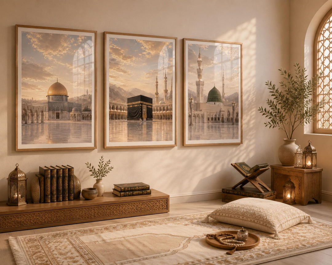 Close-up of Mecca Medina Al Aqsa Islamic wall decor print