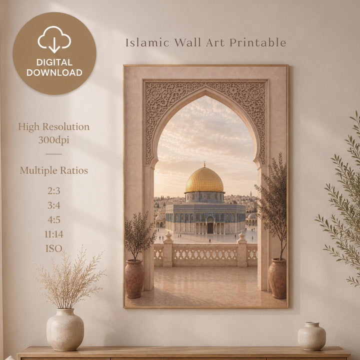Dome of the Rock inspired wall art with arches and warm earth tones