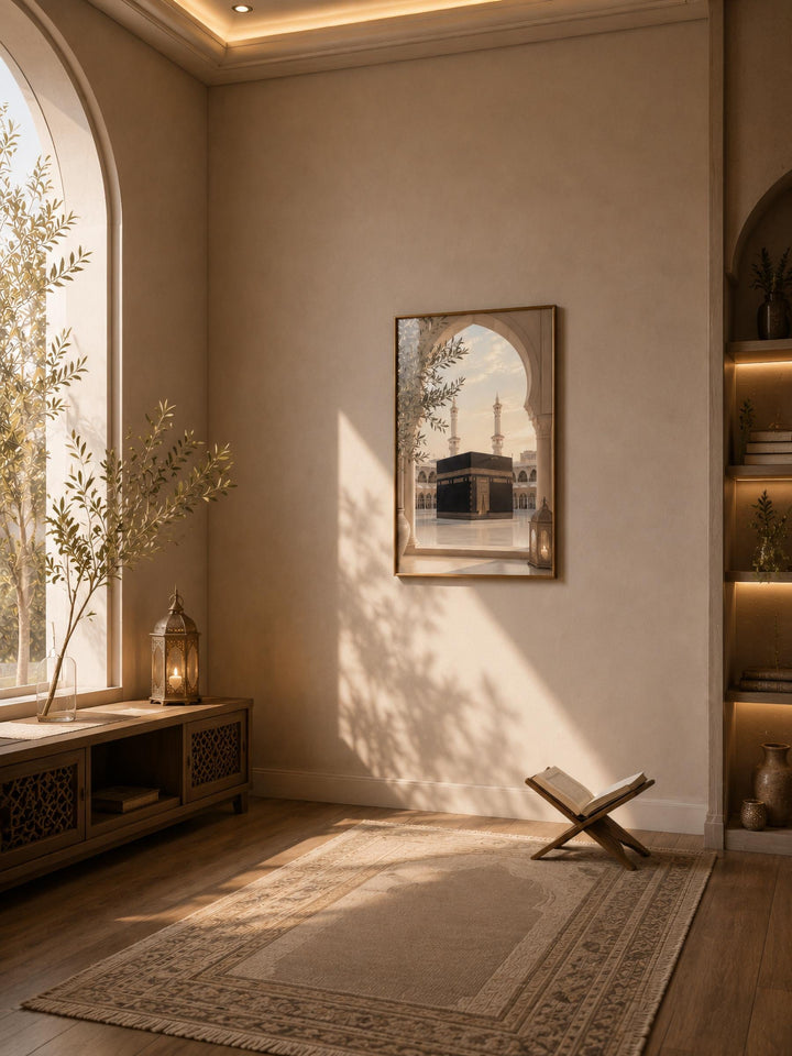 Close-up of olive tree lantern in Islamic wall art print