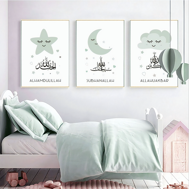 Moon Stars Islamic Nursery Wall Art | Islamic Baby Room Decor | Kids Islamic Wall Art