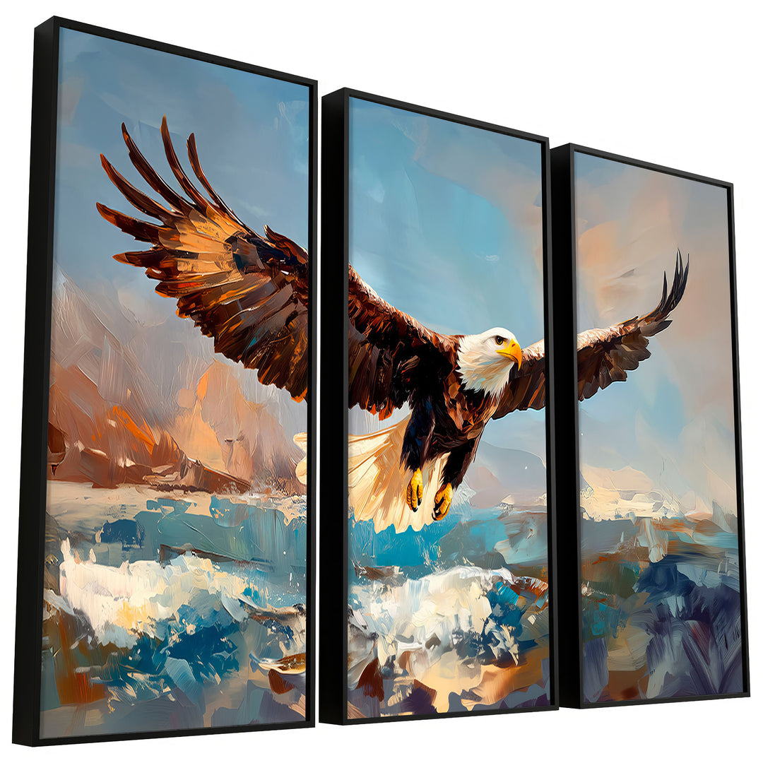 Eagle Over Ocean 3-Piece Canvas Print – Majestic Bird Triptych