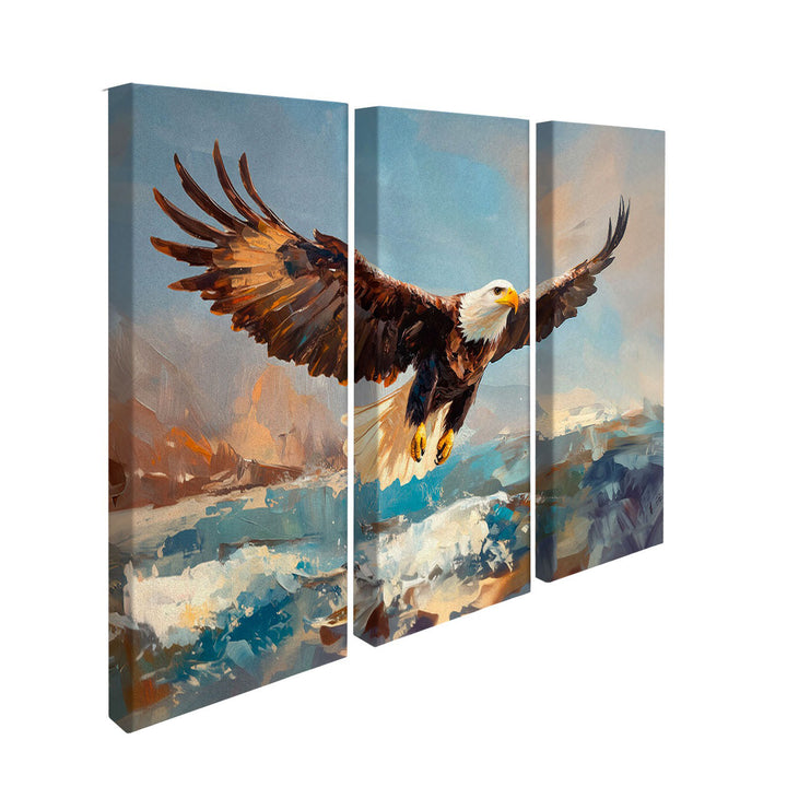 Eagle Over Ocean 3-Piece Canvas Print – Majestic Bird Triptych